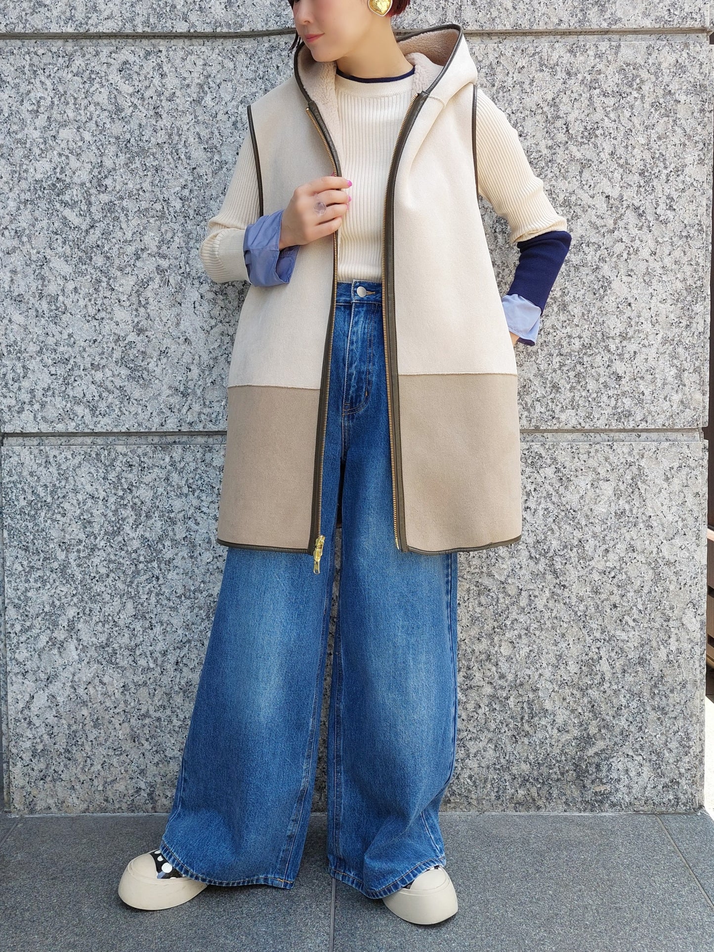 RISLEY　リバーシブルバイカラーボアフーディジレ