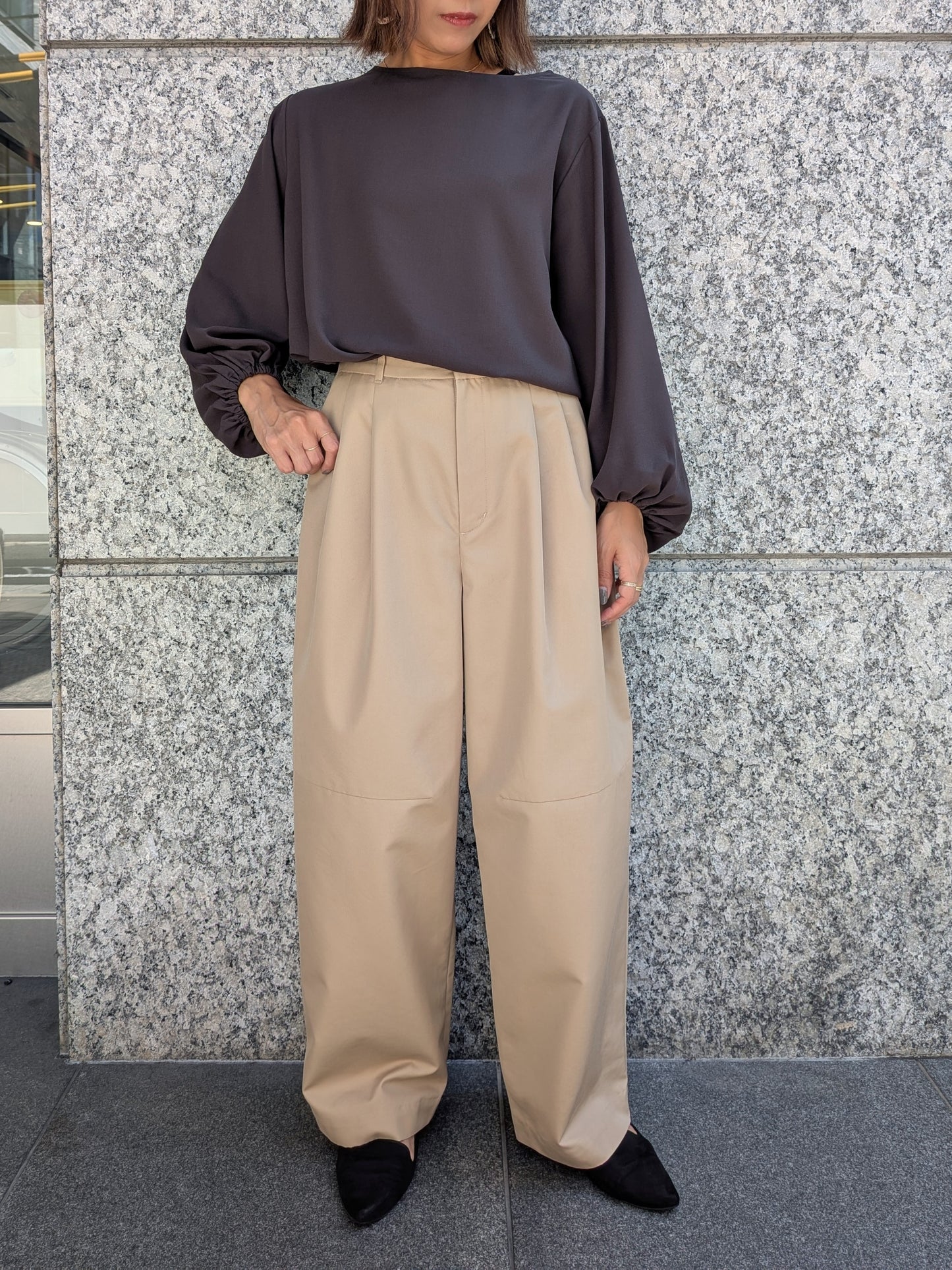 MICA＆DEAL　ギャザースリーブジョーゼットブラウス