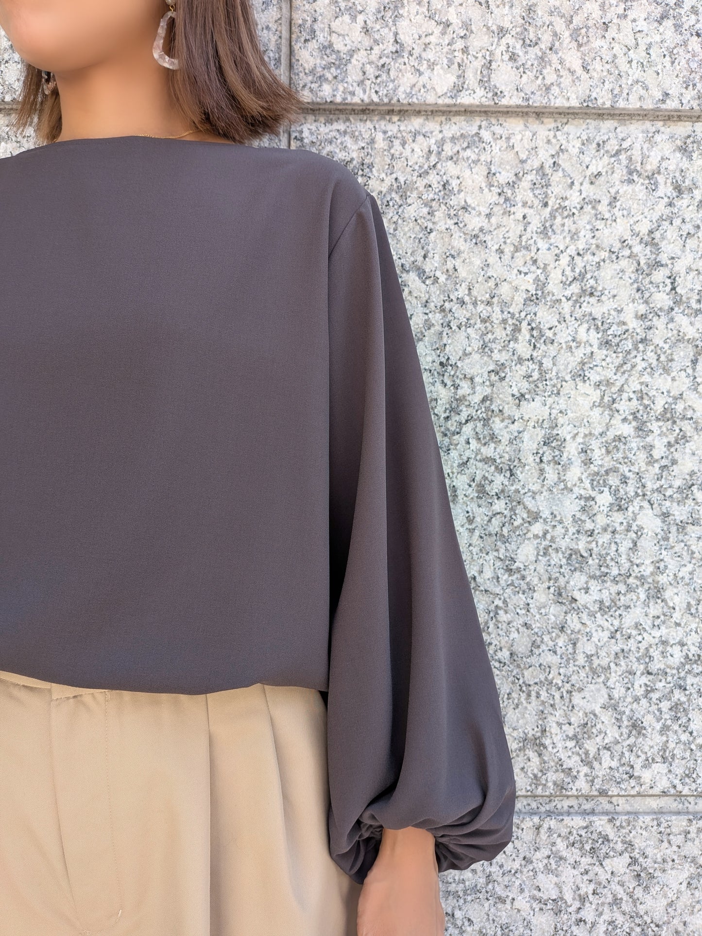 MICA＆DEAL　ギャザースリーブジョーゼットブラウス