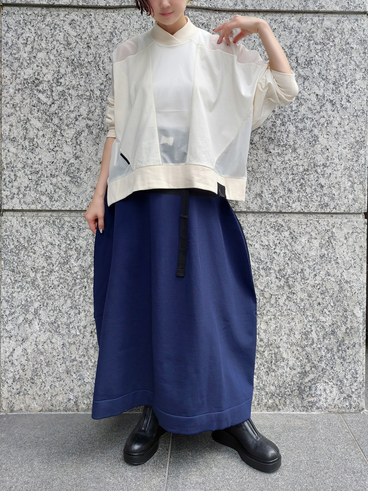【期間限定SALE】1%  カットソー＆シアージャージー切替プルオーバー