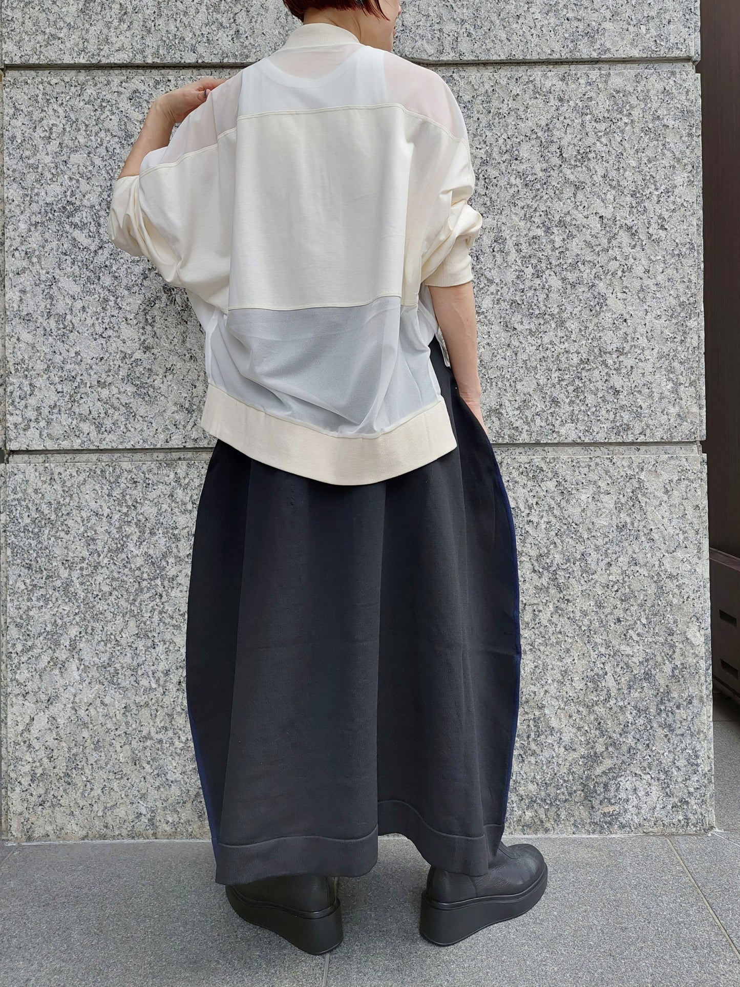【期間限定SALE】1%  カットソー＆シアージャージー切替プルオーバー