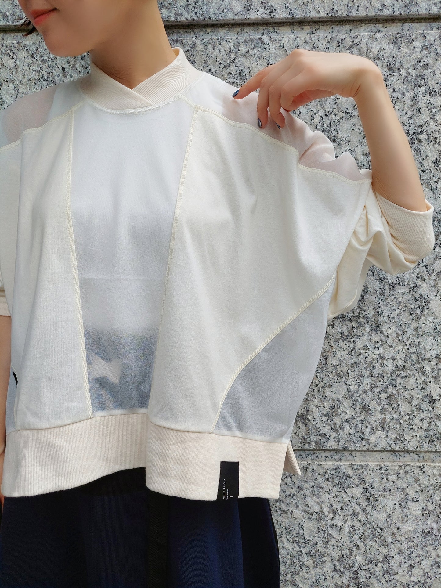 【期間限定SALE】1%  カットソー＆シアージャージー切替プルオーバー
