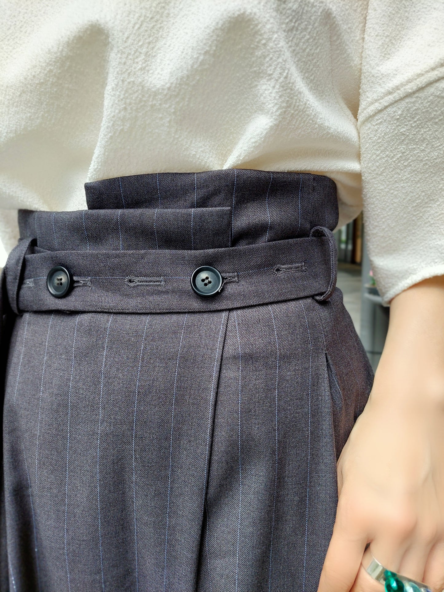 HERENCIA　ウールライクストレッチハイウエストワイドパンツ