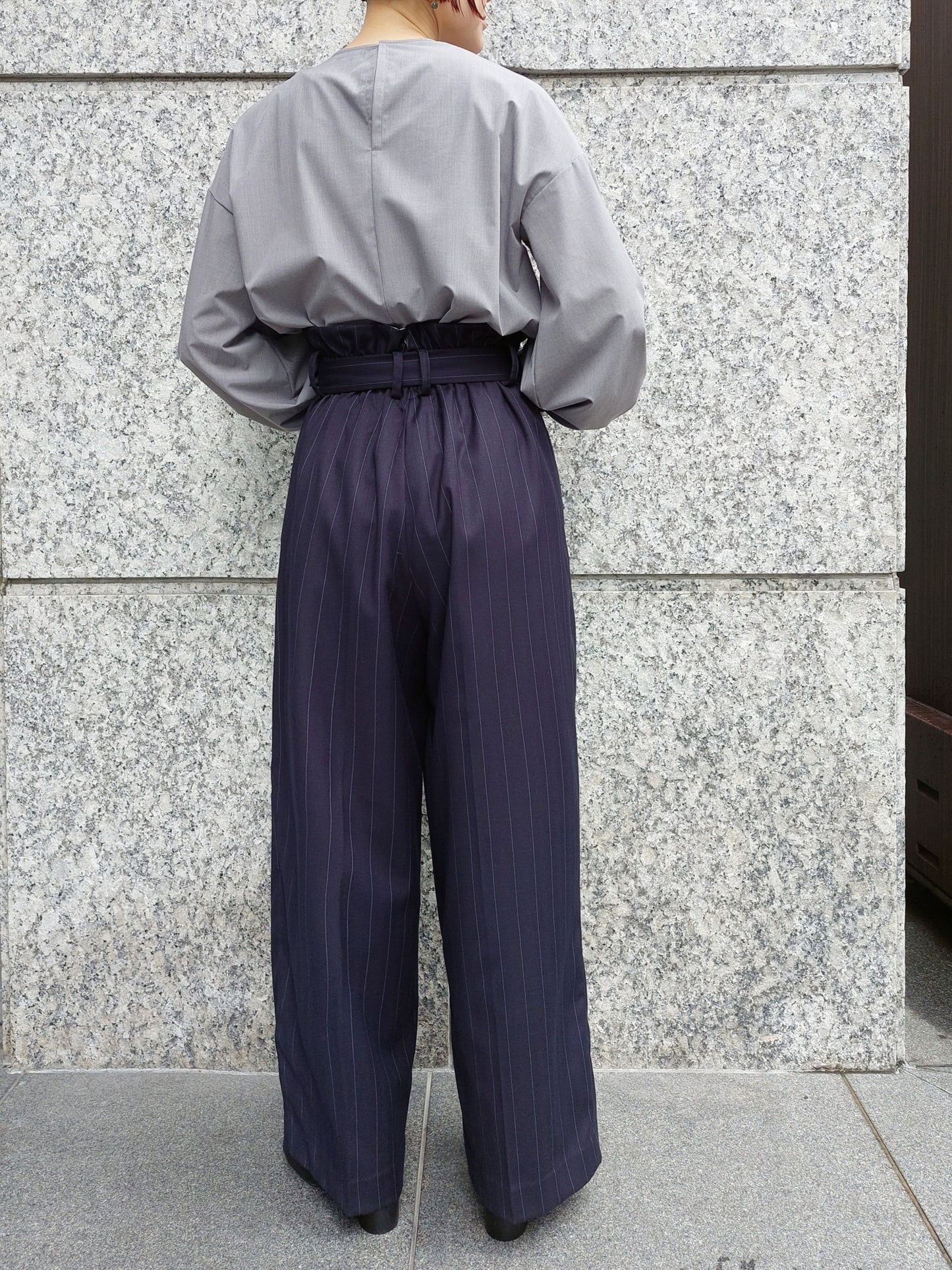 HERENCIA　ウールライクストレッチハイウエストワイドパンツ