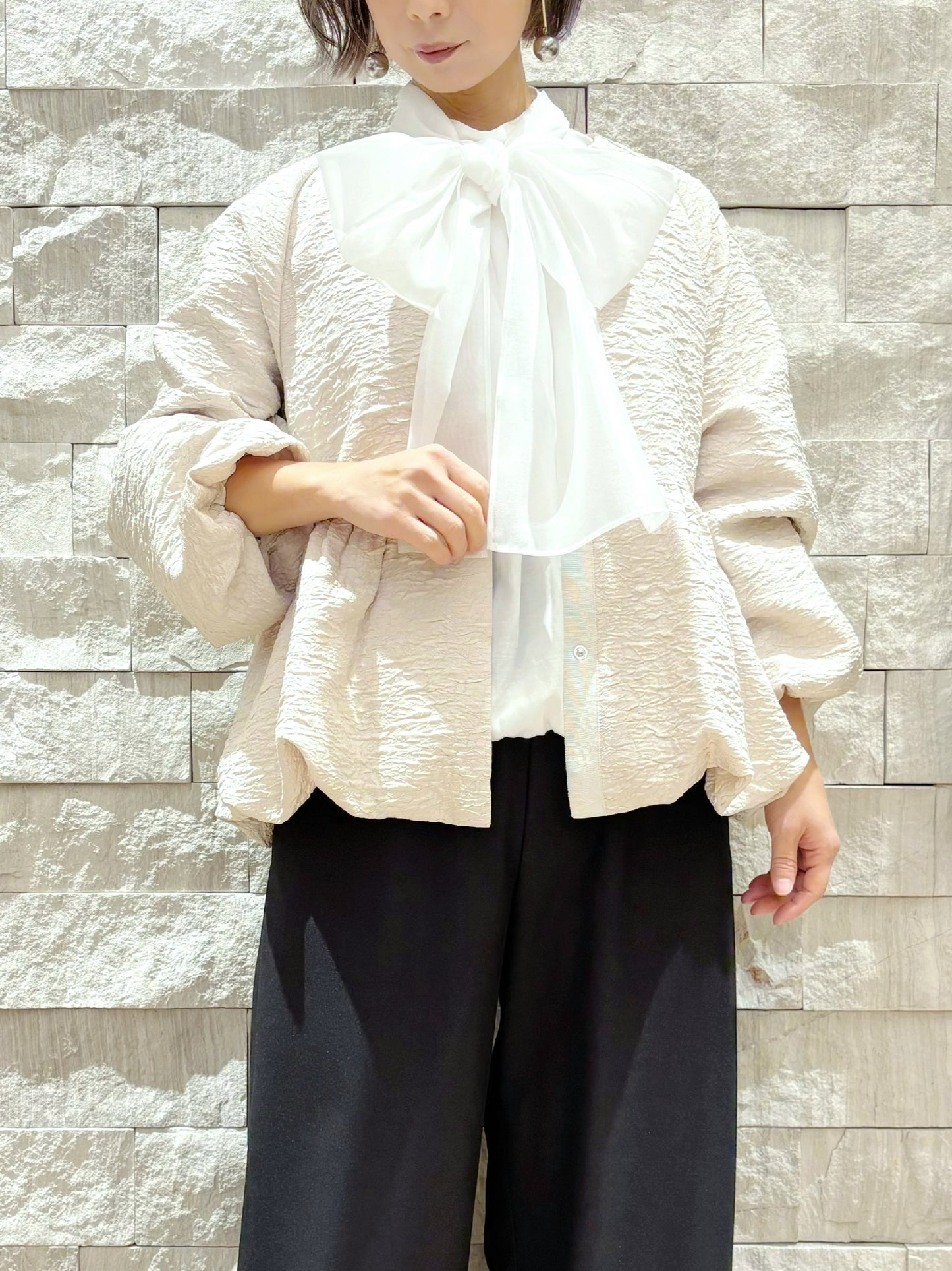 BRAHMIN ふくれジャガードノーカラーペプラムジャケット