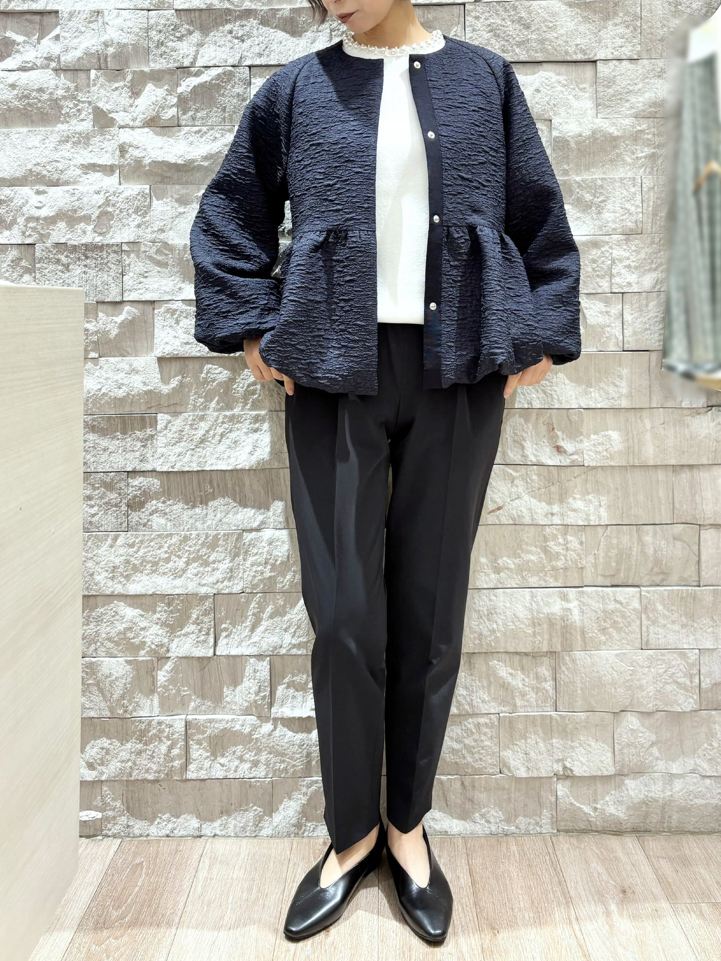 BRAHMIN ふくれジャガードノーカラーペプラムジャケット