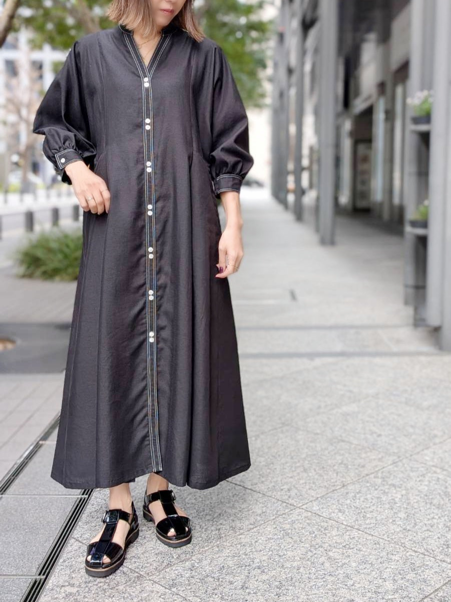 BRAHMIN バイカラーステッチドレープフレアワンピース