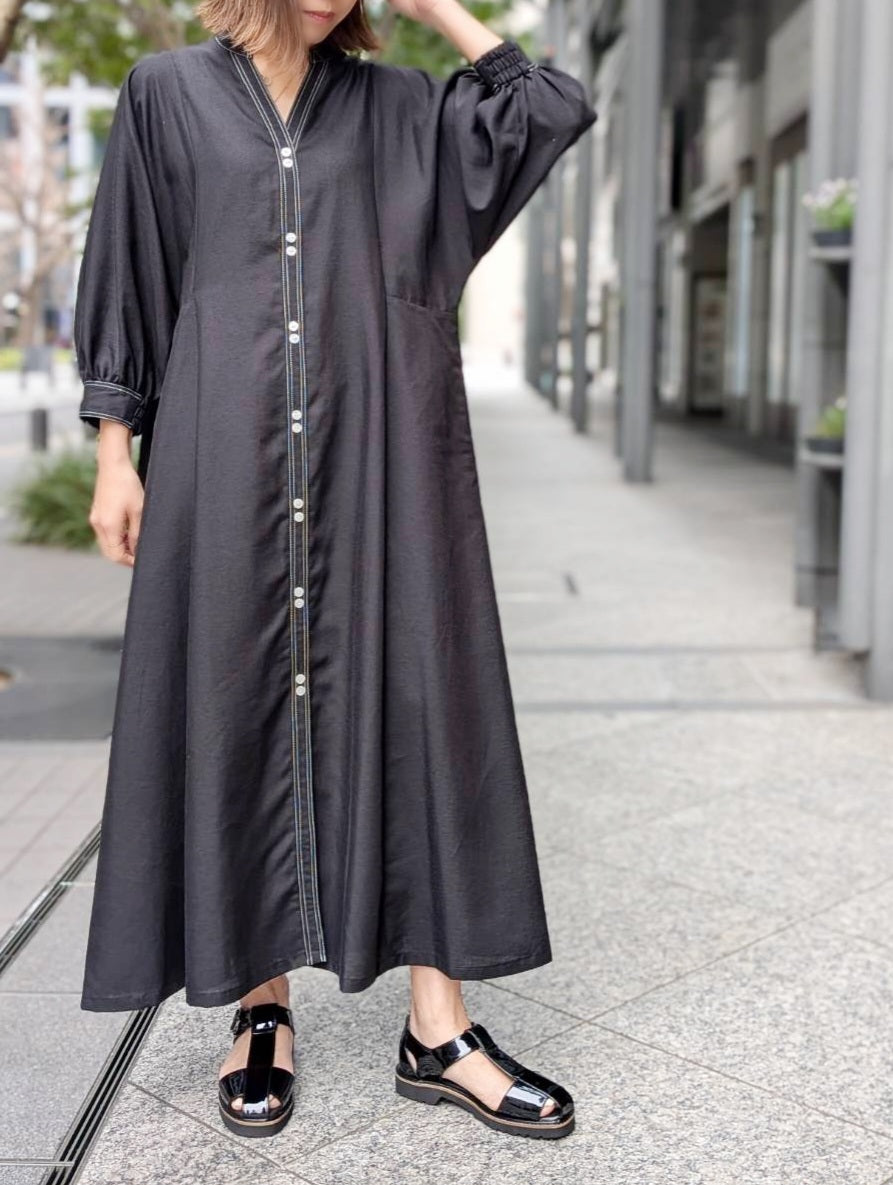 BRAHMIN バイカラーステッチドレープフレアワンピース