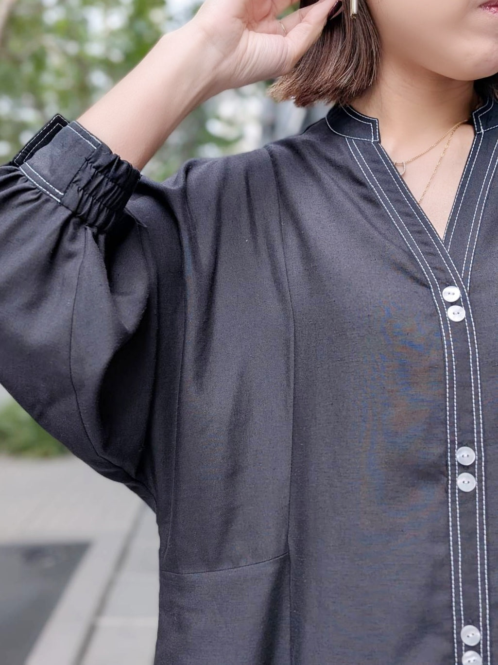 BRAHMIN バイカラーステッチドレープフレアワンピース