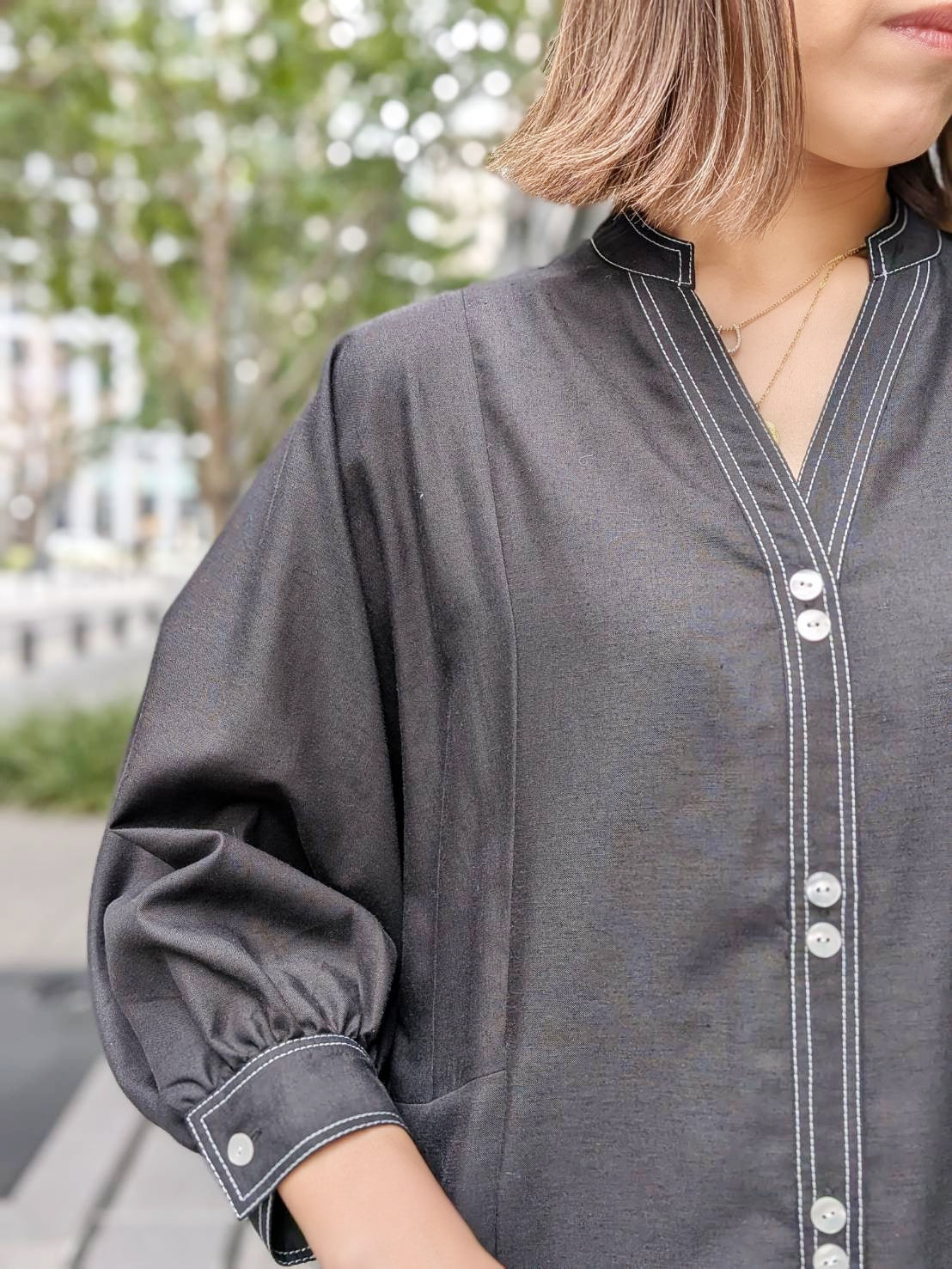 BRAHMIN バイカラーステッチドレープフレアワンピース