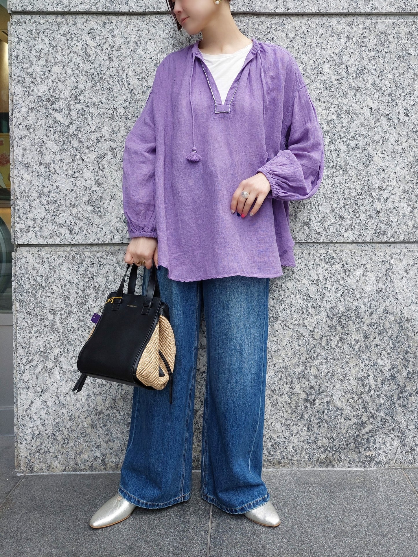 VIOLADORO SANDROラフィア×レザーコンビバッグ