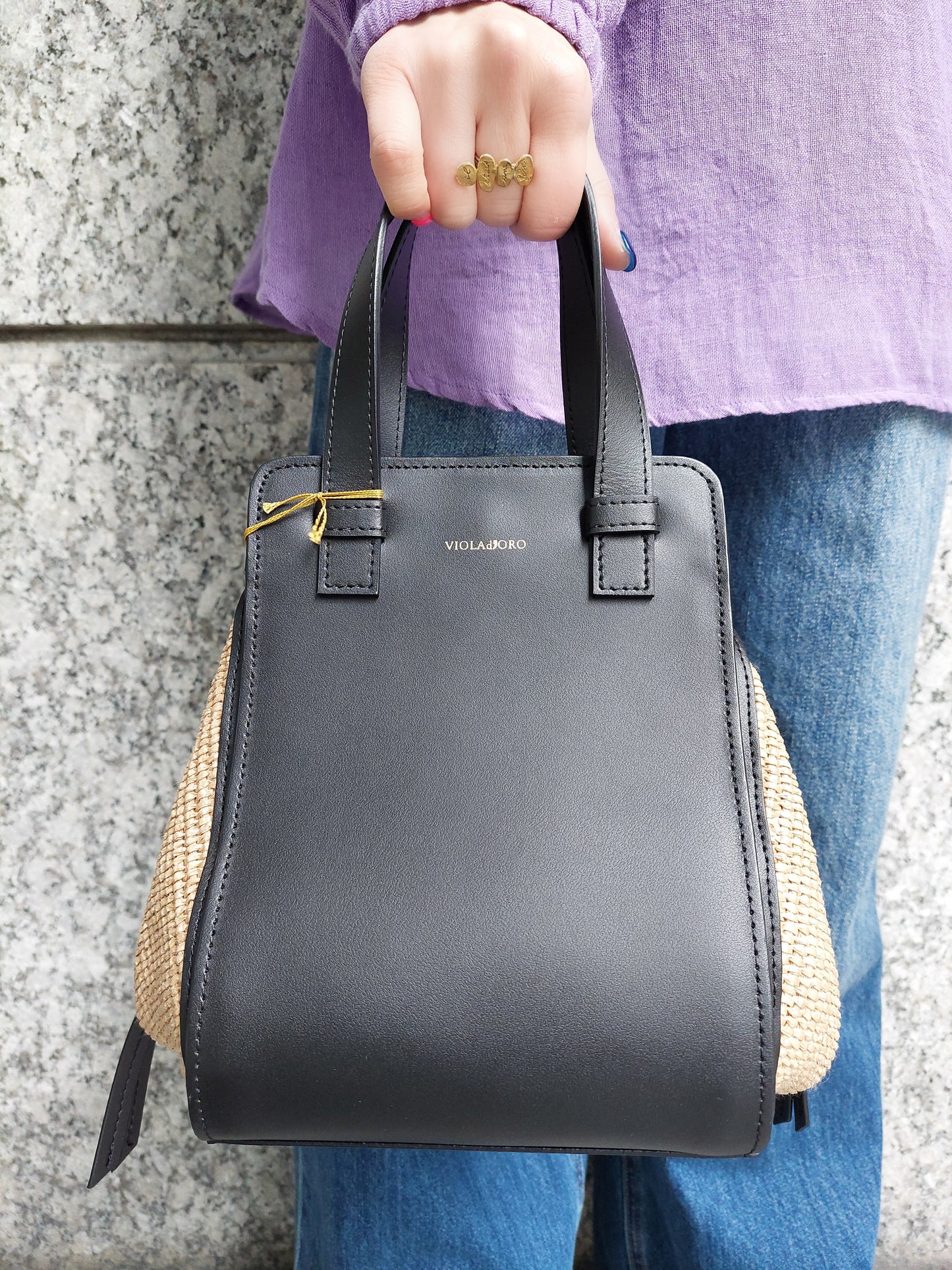 VIOLADORO SANDROラフィア×レザーコンビバッグ