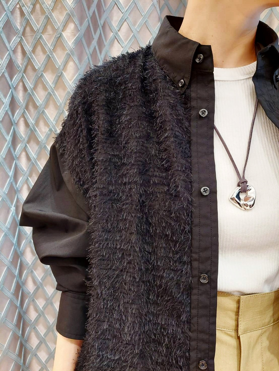 THOMAS MAGPIE 　フェザーヤーンドッキングデザインロングシャツ