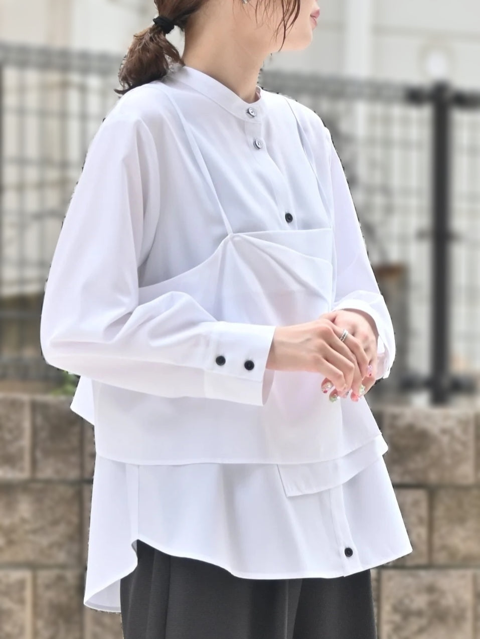 trois キャミレイヤードバンドカラーシャツ