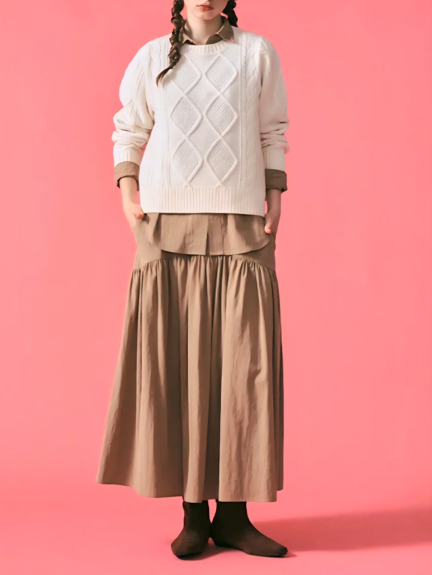 LE MELANGE　テンセルナイロンとろみギャザーイージースカート