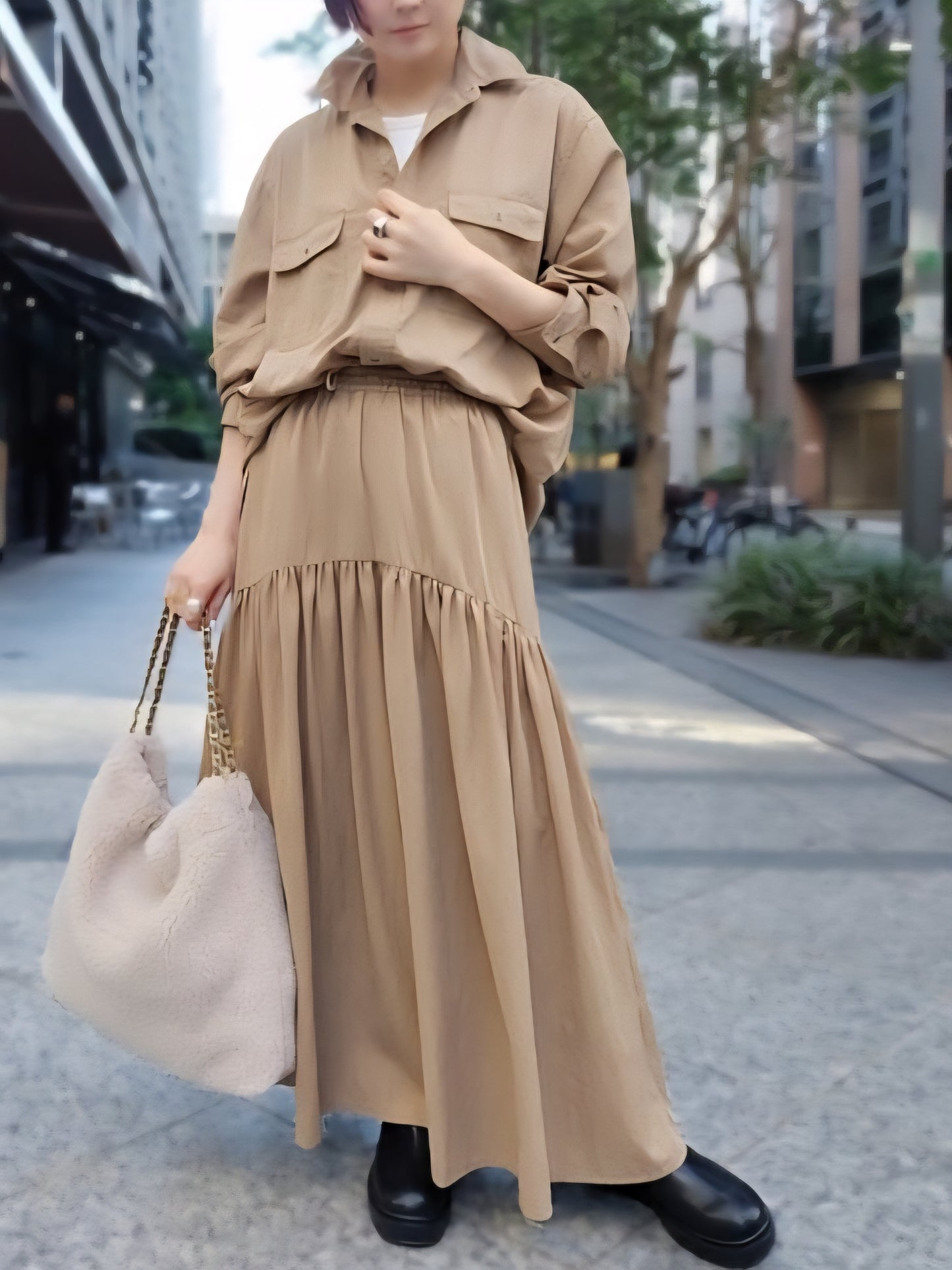 LE MELANGE　テンセルナイロンとろみロングシャツ