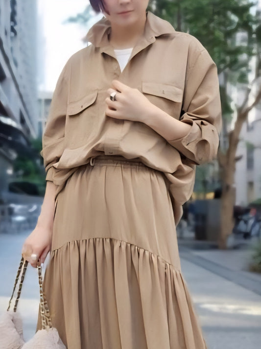 LE MELANGE　テンセルナイロンとろみロングシャツ