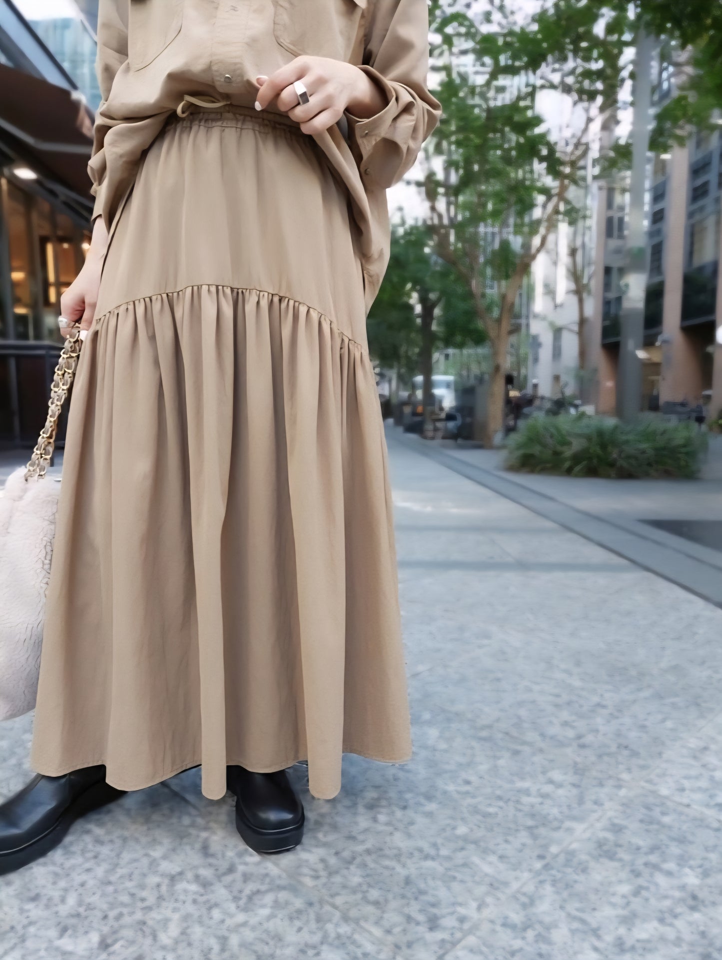 LE MELANGE　テンセルナイロンとろみギャザーイージースカート