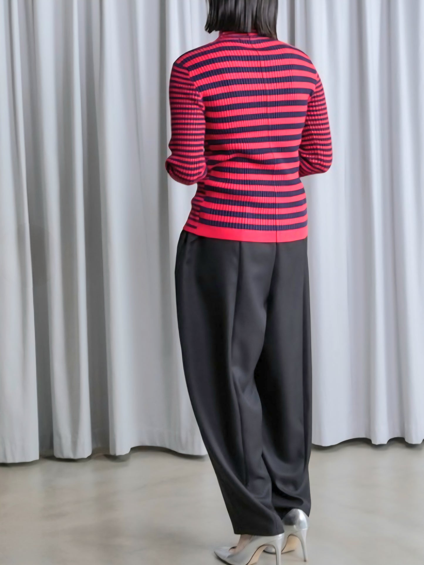 MARECHAL TERRE　配色マルチボーダーハイネックリブニット　