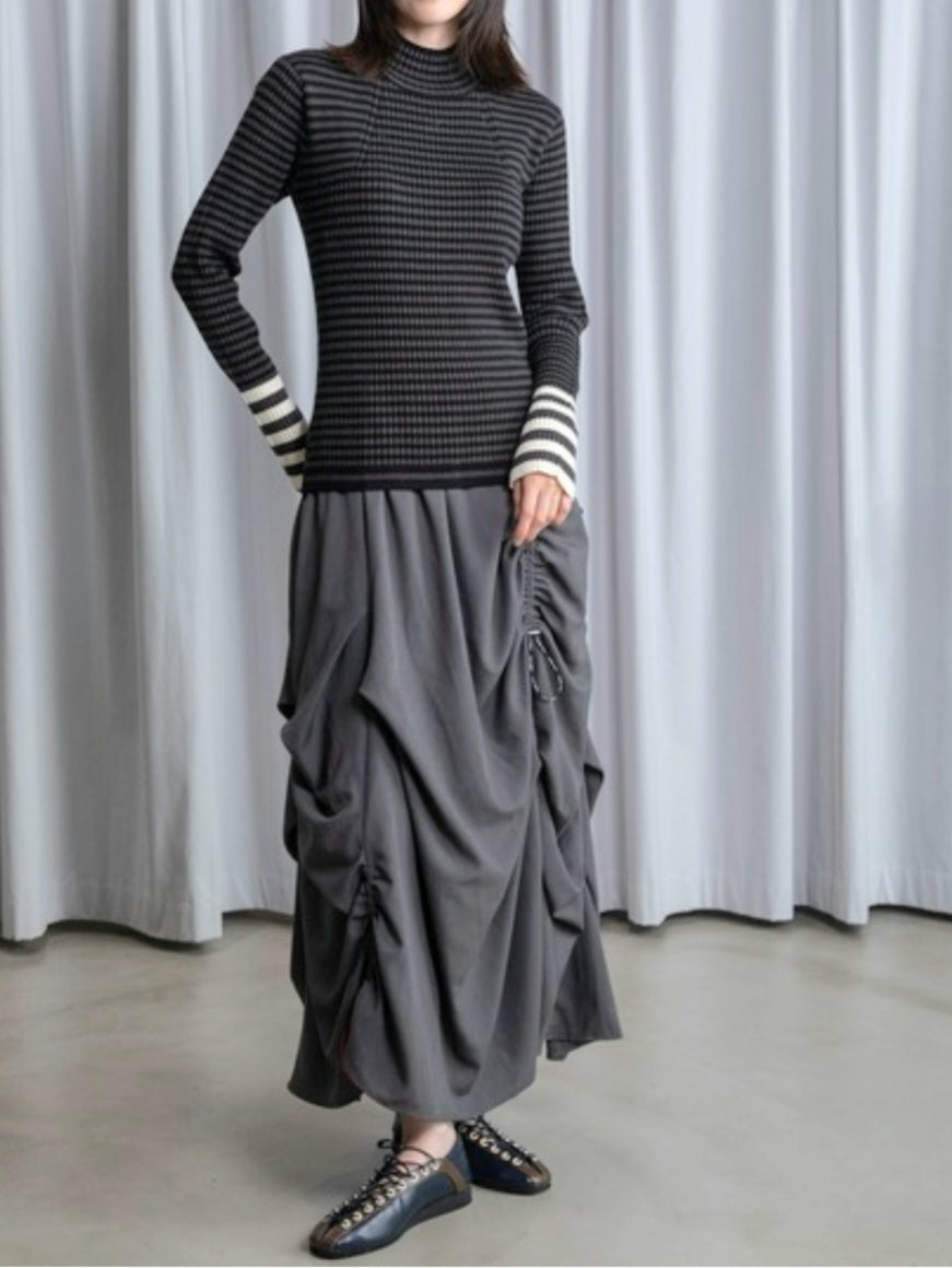 MARECHAL TERRE　配色マルチボーダーハイネックリブニット　