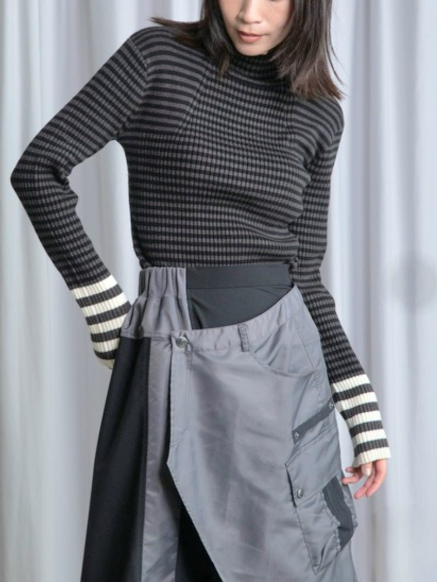 MARECHAL TERRE　配色マルチボーダーハイネックリブニット　