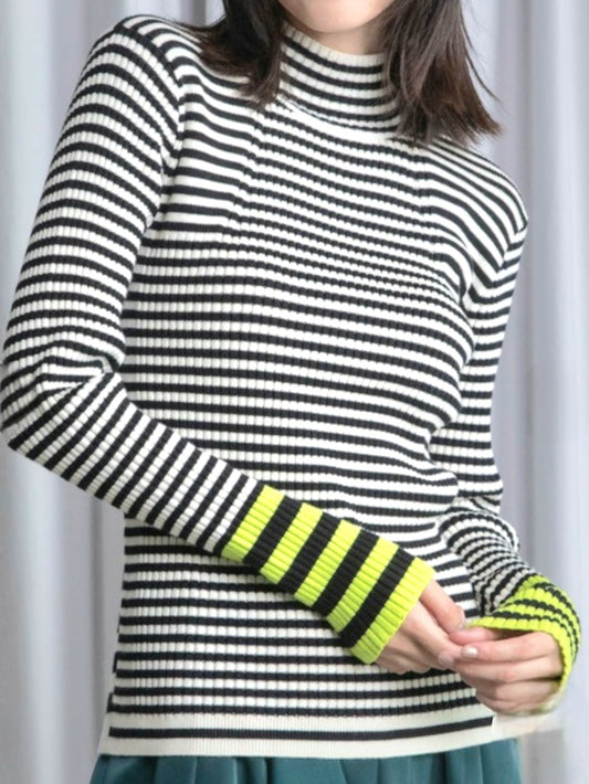 MARECHAL TERRE　配色マルチボーダーハイネックリブニット　