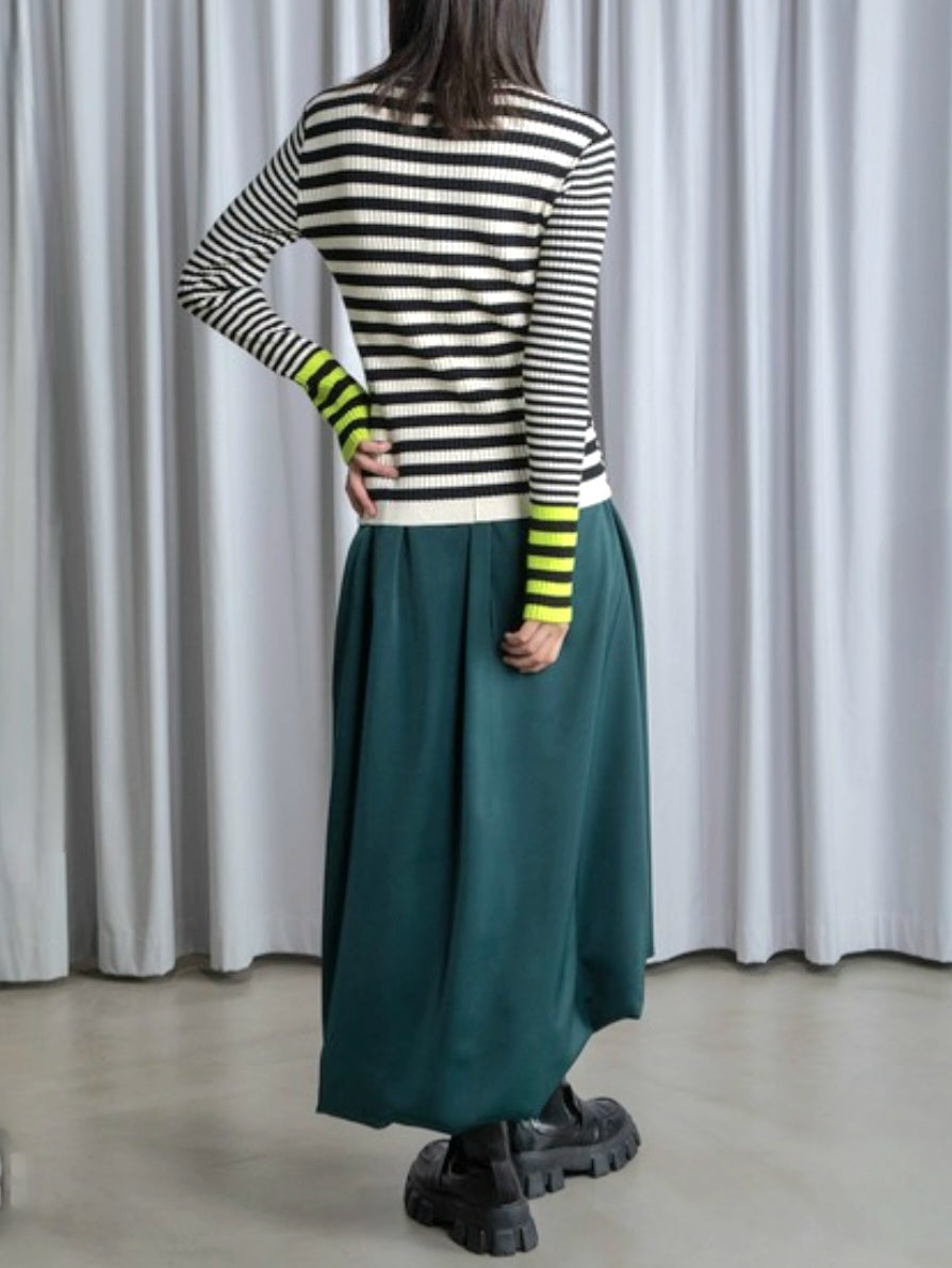 MARECHAL TERRE　配色マルチボーダーハイネックリブニット　