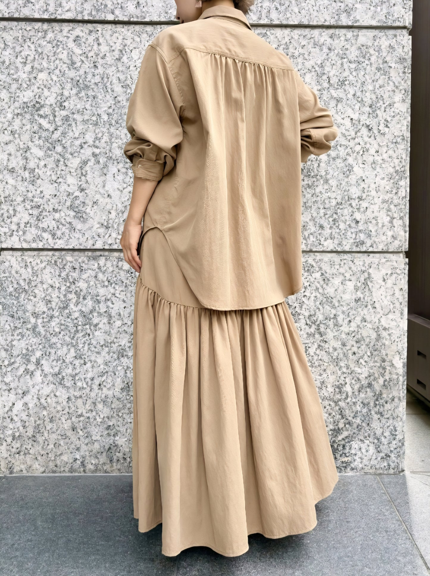 LE MELANGE　テンセルナイロンとろみロングシャツ