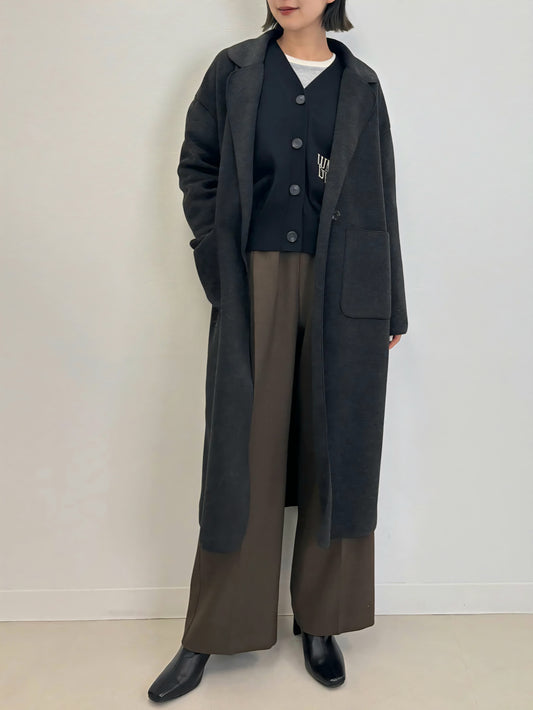 Mylanka　ニットパイルテーラードロングコート　