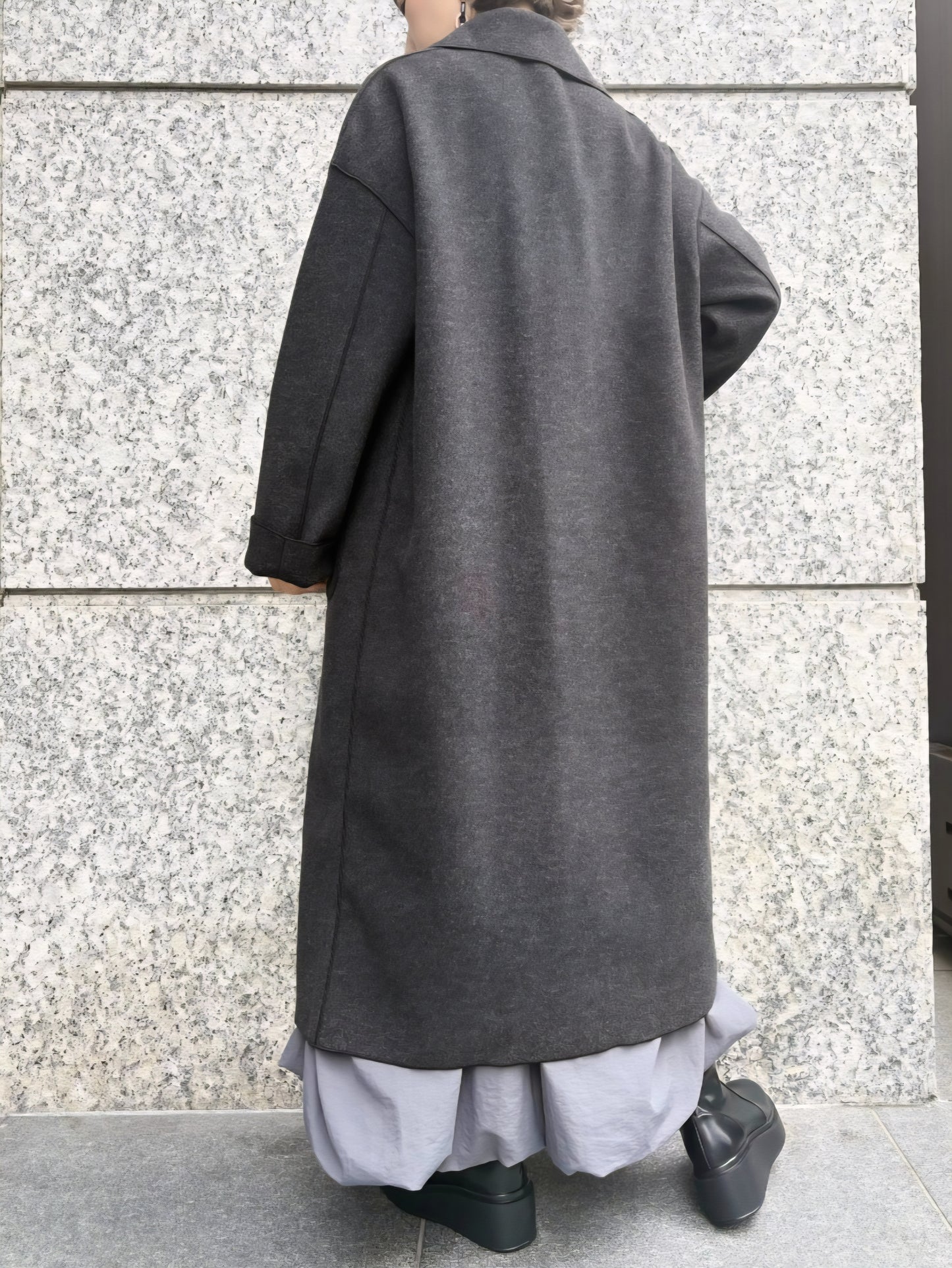 Mylanka　ニットパイルテーラードロングコート　