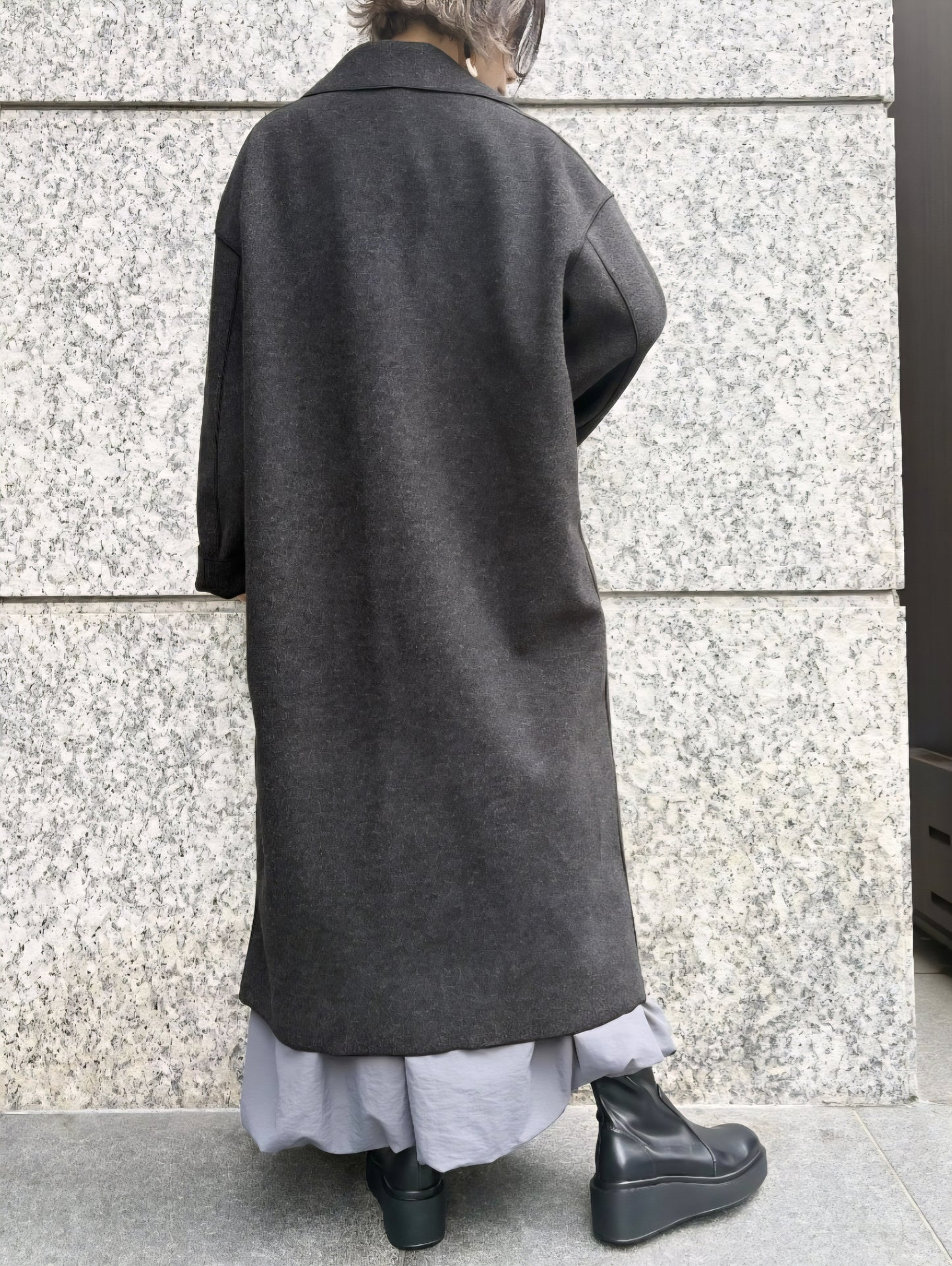 Mylanka　ニットパイルテーラードロングコート　