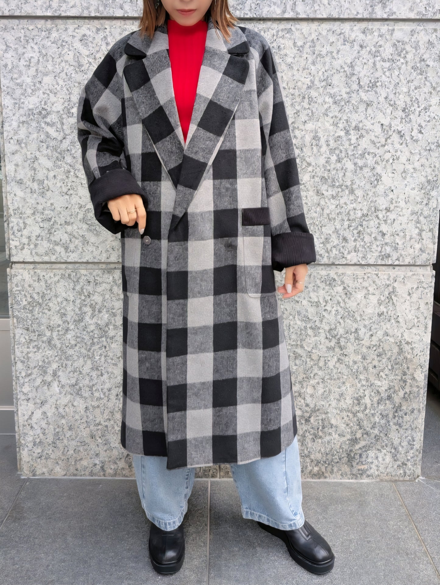 THOMAS MAGPIE　チェックロングチェスターコート