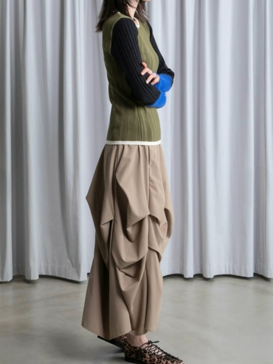 MARECHAL TERRE　配色ブロックシャギースリーブリブニット