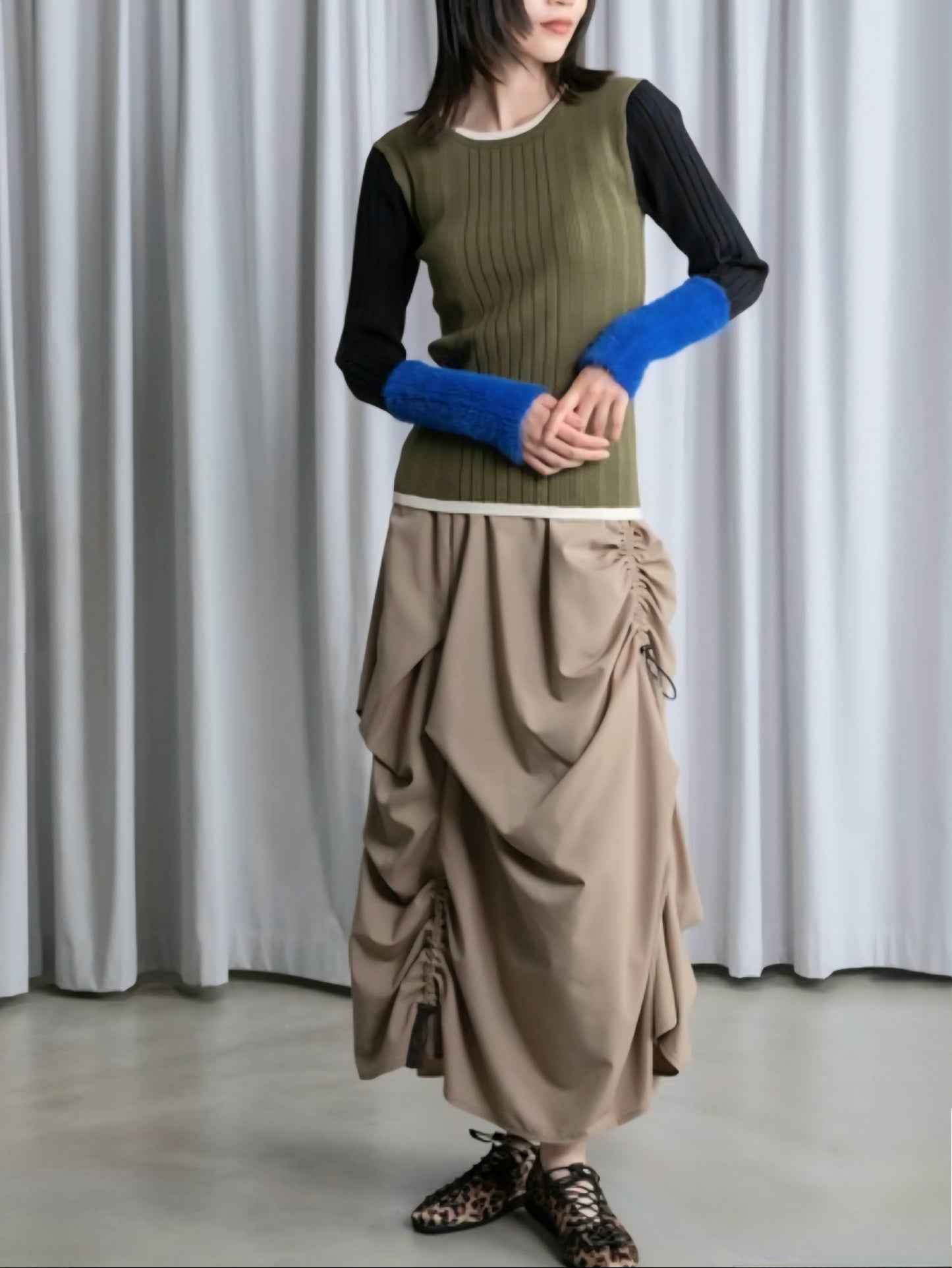 MARECHAL TERRE　配色ブロックシャギースリーブリブニット