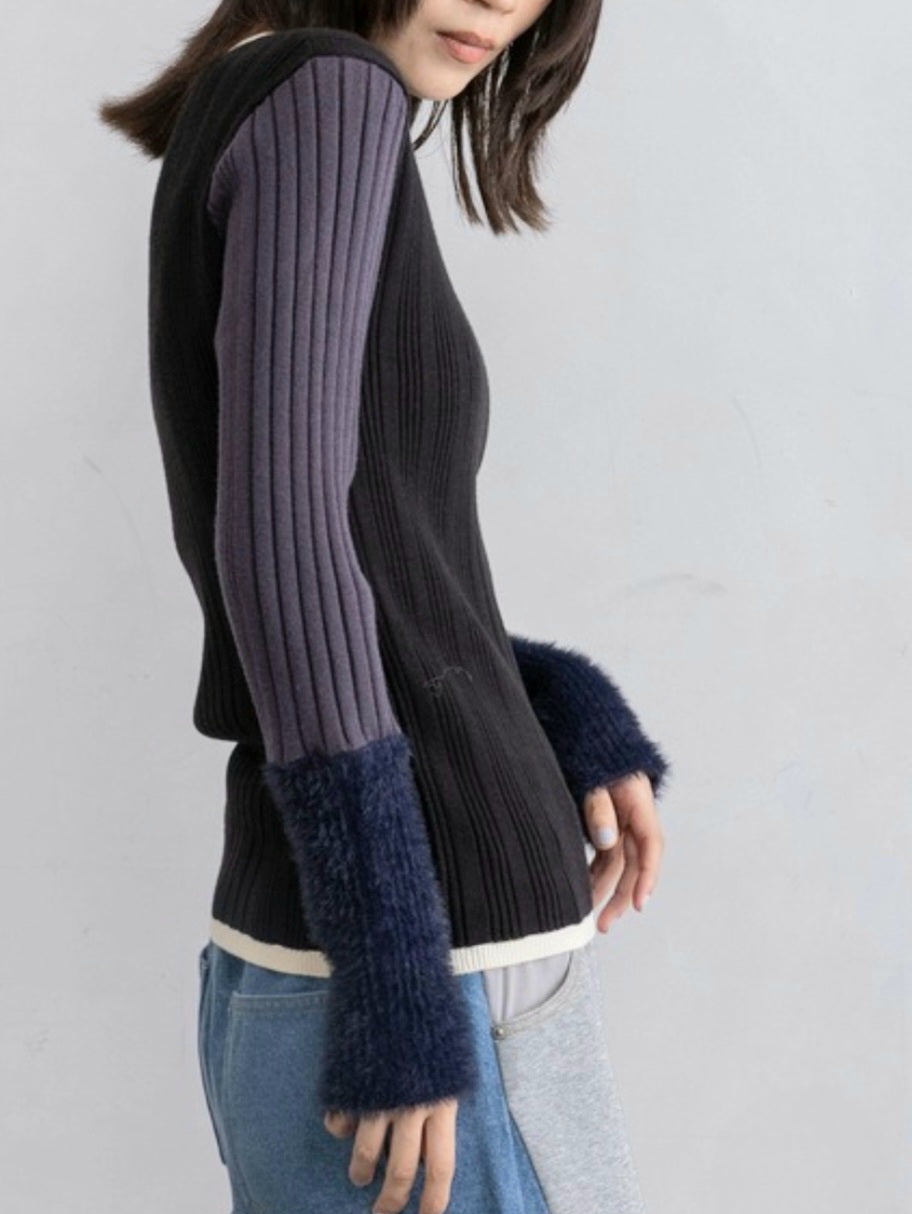 MARECHAL TERRE　配色ブロックシャギースリーブリブニット