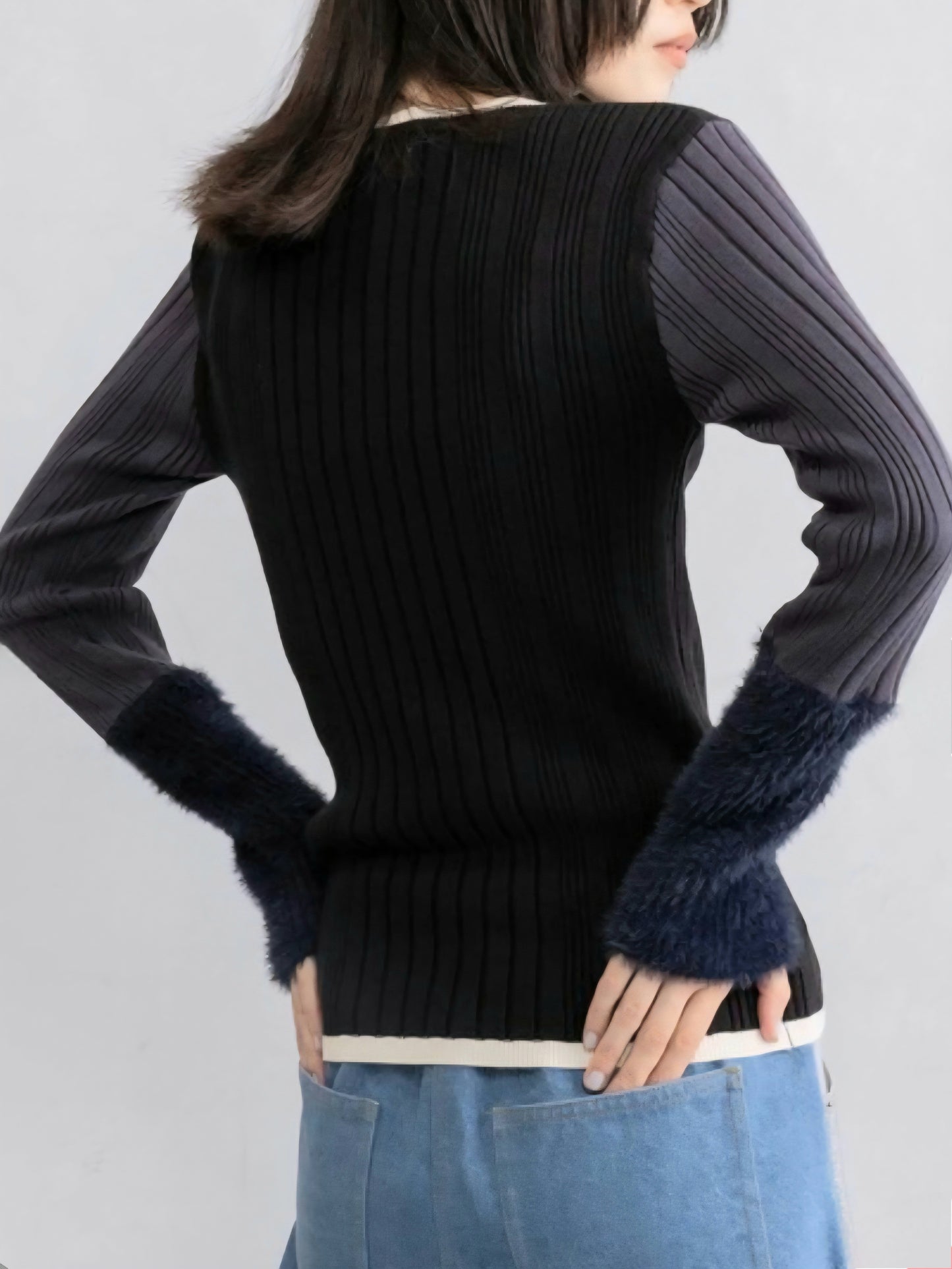 MARECHAL TERRE　配色ブロックシャギースリーブリブニット