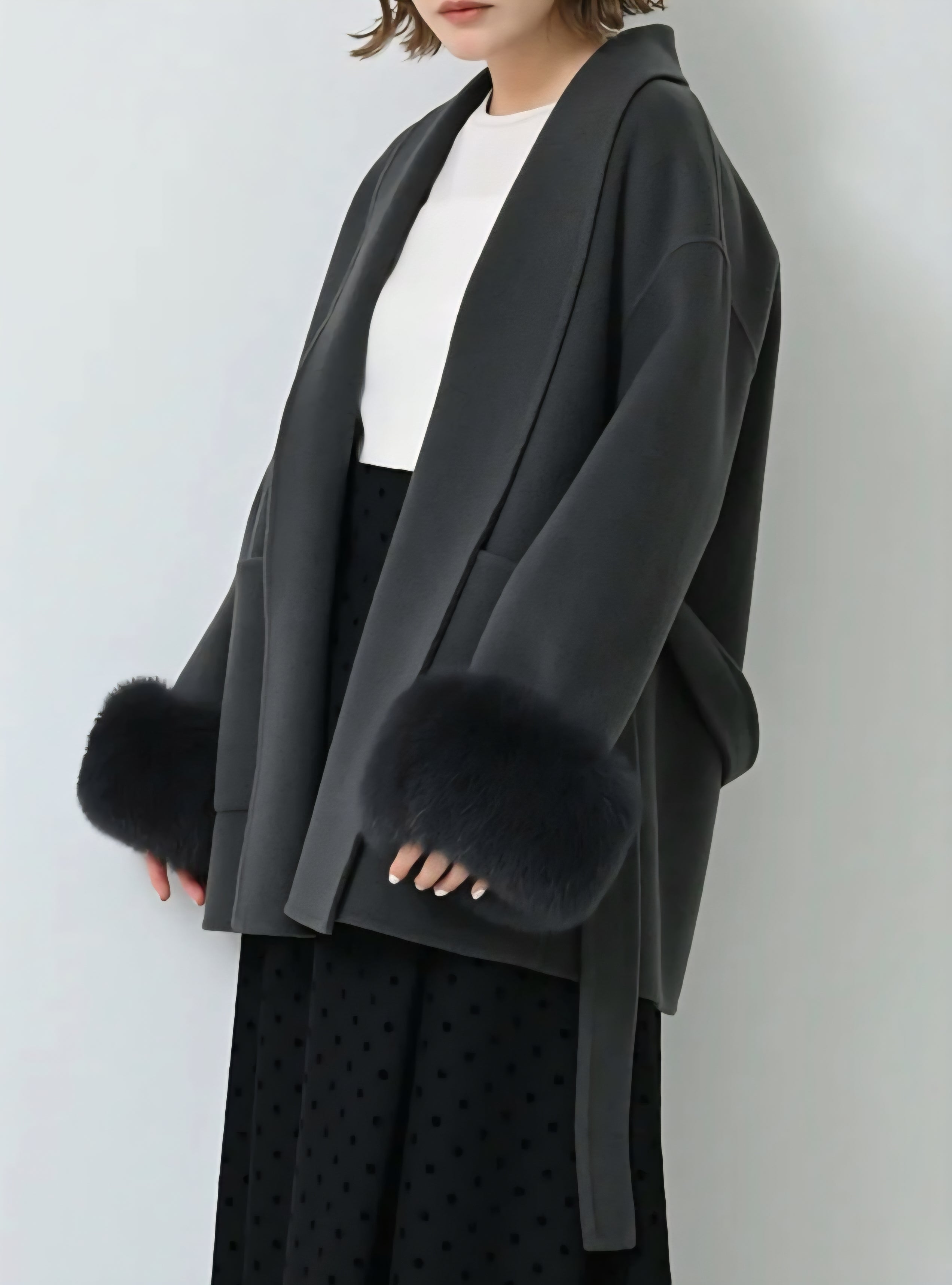 HERENCIA ウールメルトンフォックスファースリーブショートコート