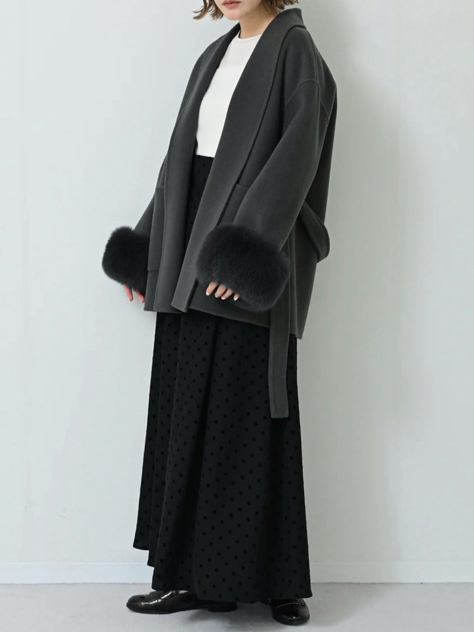 HERENCIA　ウールメルトンフォックスファースリーブショートコート