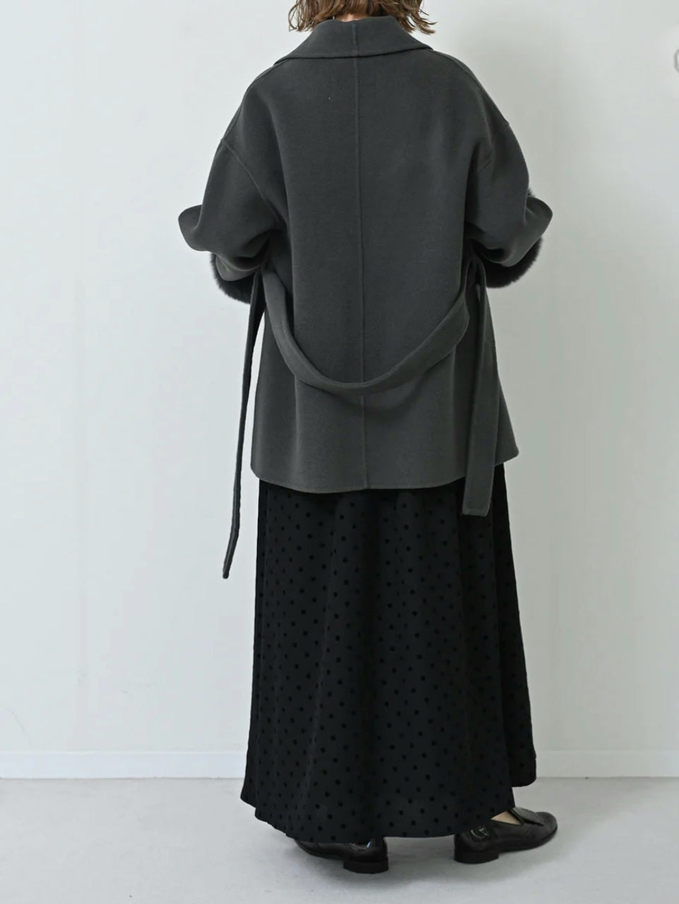 HERENCIA　ウールメルトンフォックスファースリーブショートコート