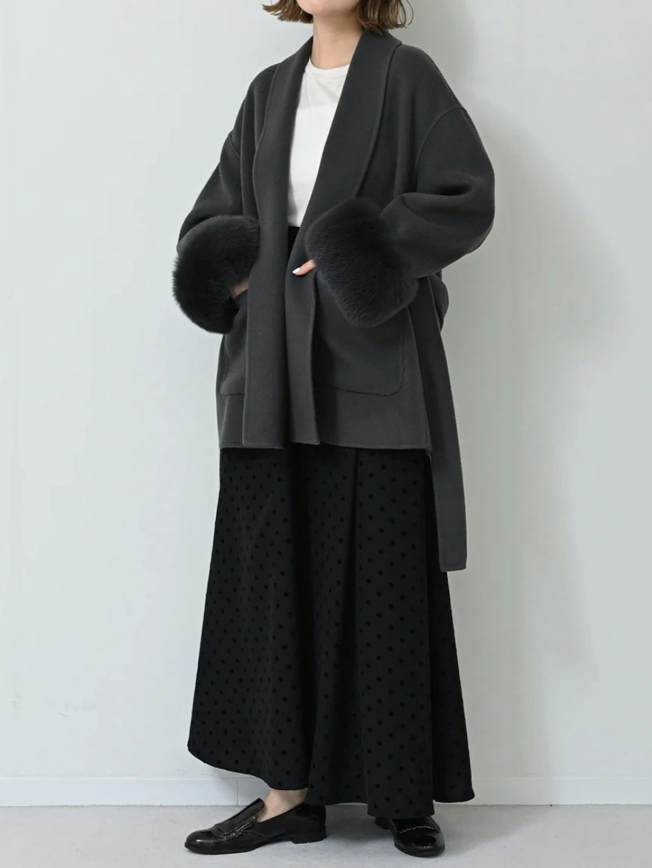 HERENCIA　ウールメルトンフォックスファースリーブショートコート