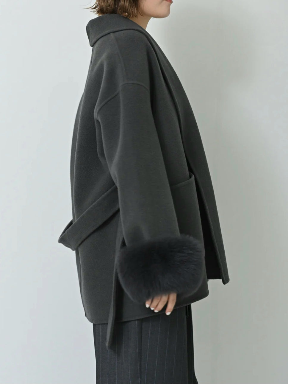 SALE】HERENCIA ウールメルトンフォックスファースリーブショート