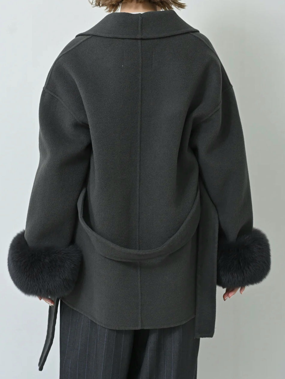 HERENCIA ウールメルトンフォックスファースリーブショートコート