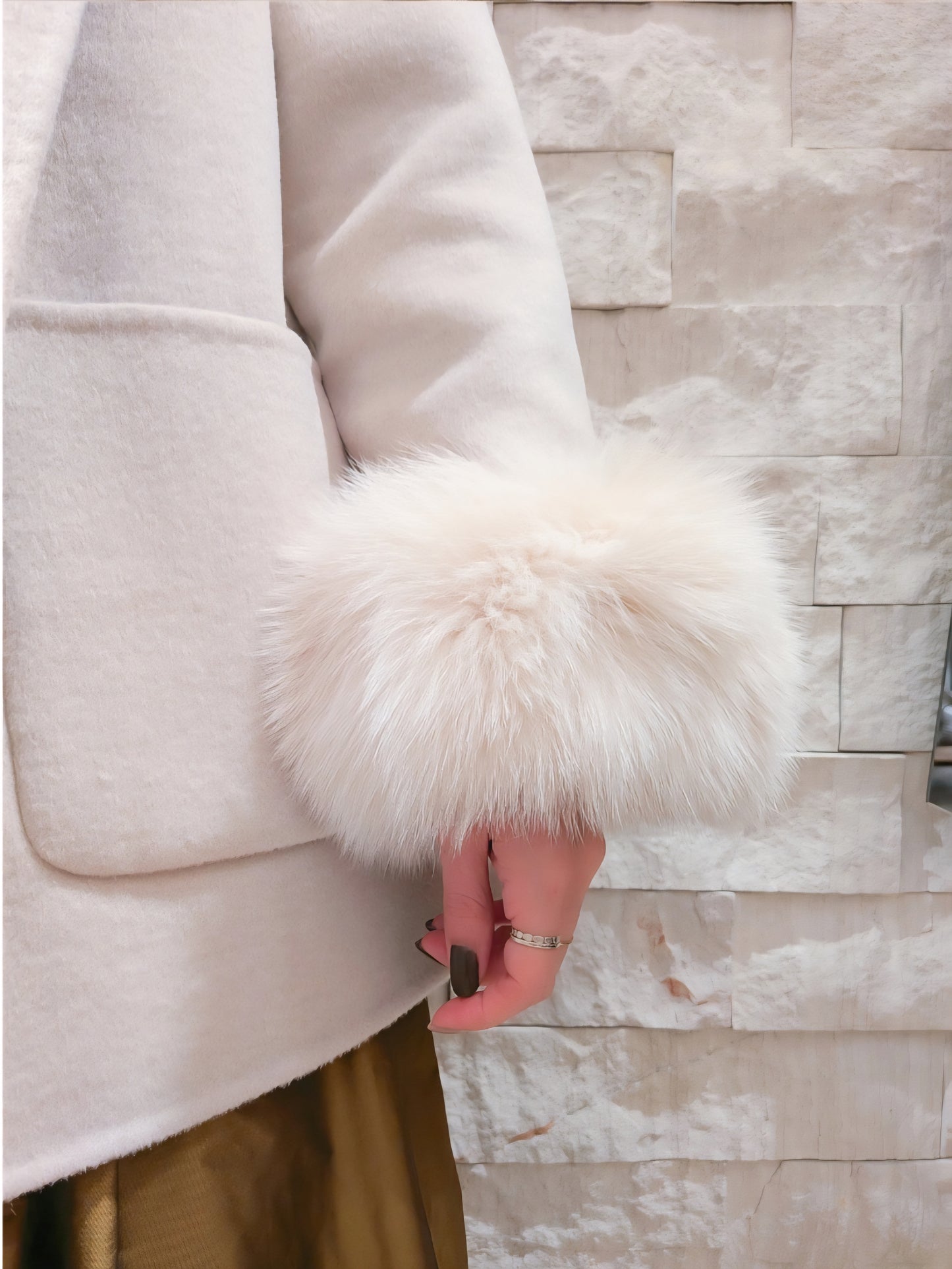 HERENCIA　ウールメルトンフォックスファースリーブショートコート