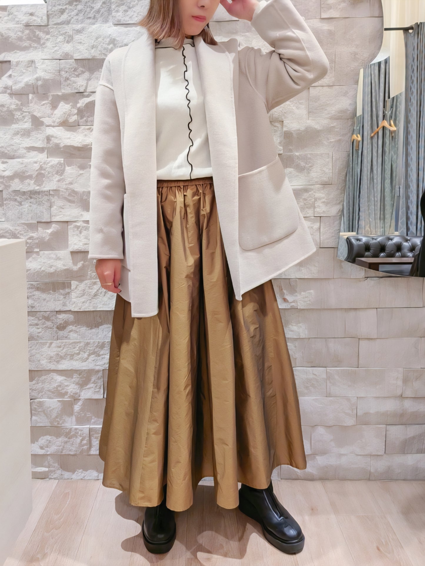 HERENCIA　ウールメルトンフォックスファースリーブショートコート