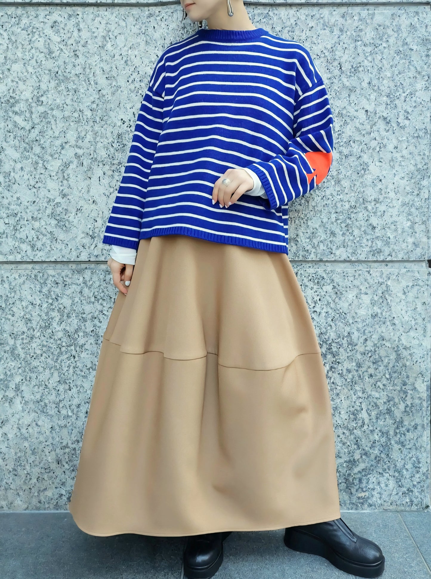 mao made　エルボーインターシャボーダーニット