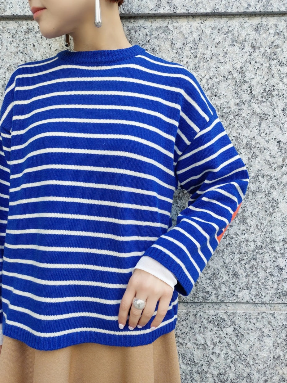 mao made　エルボーインターシャボーダーニット