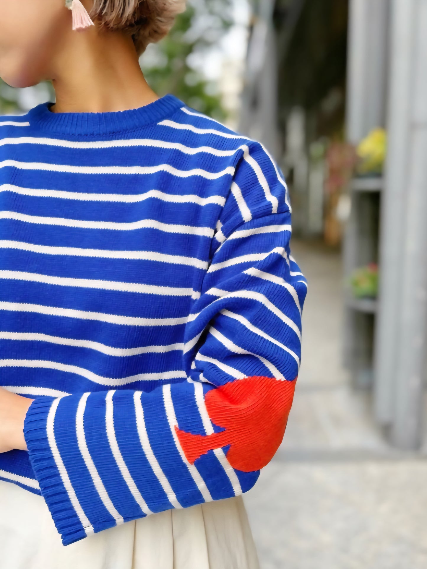 mao made　エルボーインターシャボーダーニット