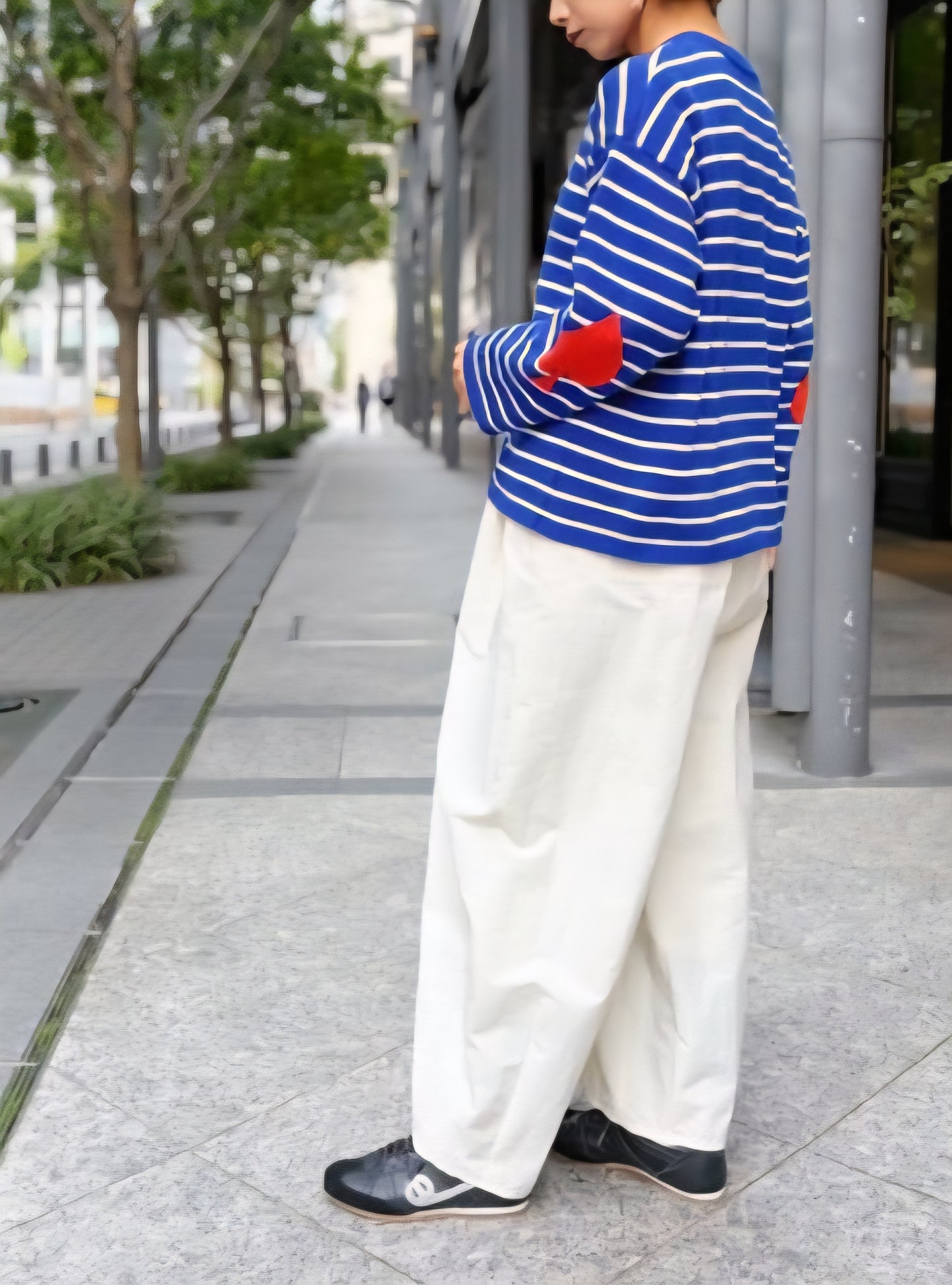 mao made　エルボーインターシャボーダーニット