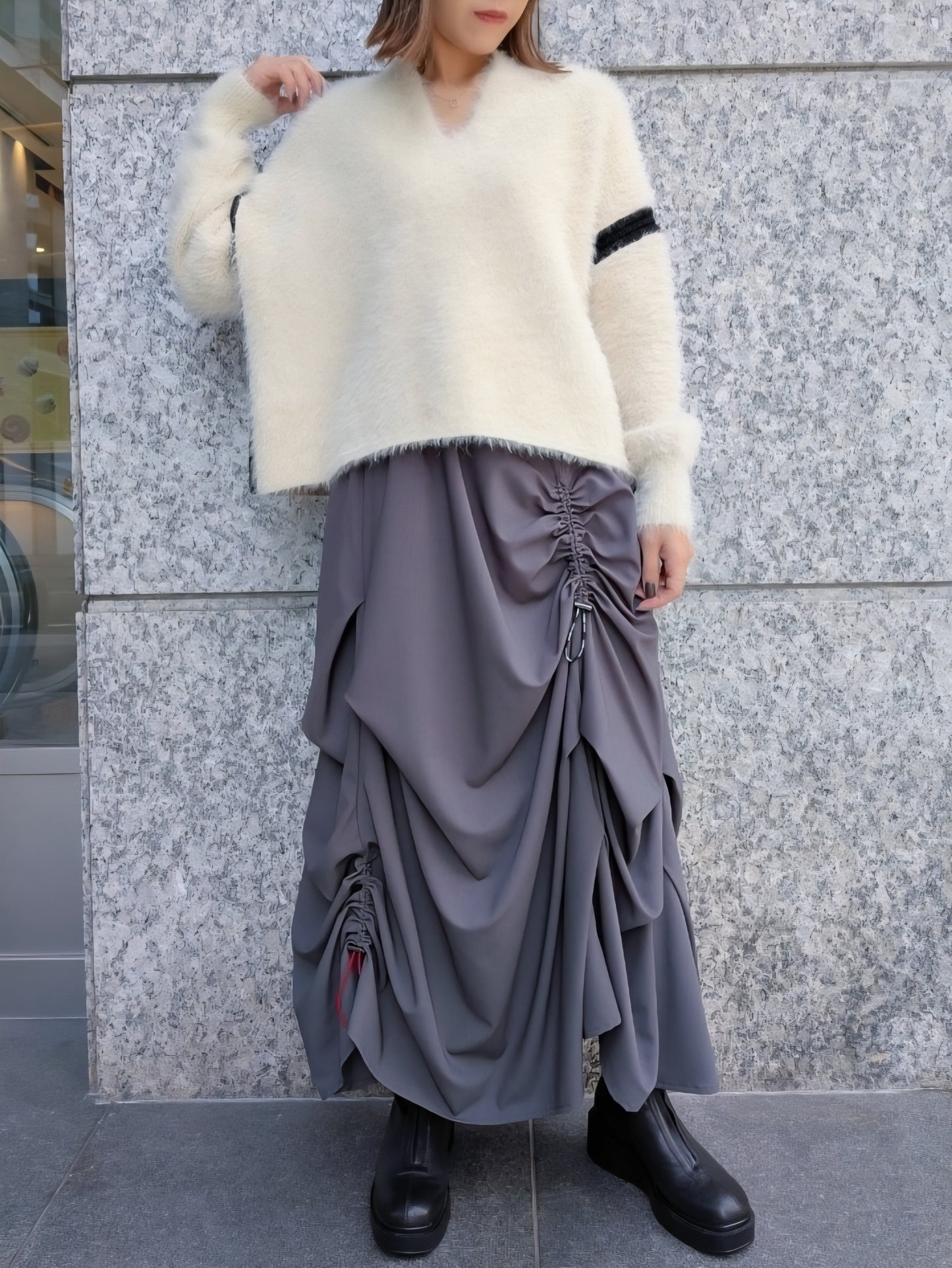 MARECHAL TERRE ドロストアシンメトリーギャザースカート