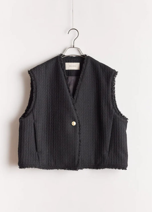 STELLA CIFFON　ワッフルツイードフリンジコクーンショートジレ